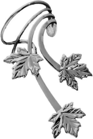 Ear Charms Maple Leaf Long Wave Ear Cuff Earring Wrap/Jackets Rhodium on Silver