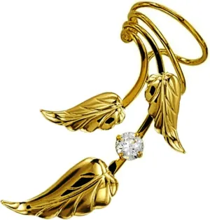 Ear Charms Southwest 3 Leaf CZ Long Wave Ear Cuff Non-Pierced Earring Wrap Single Left in Gold Over Sterling Silver