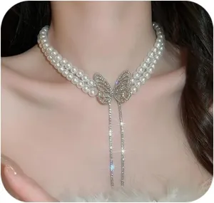 eartif Choker Necklaces For Woman Sparkly Crystal Double Layer Necklace Water Drop Pendant Necklace Jewelry for Women Prom Party Trendy Jewelry