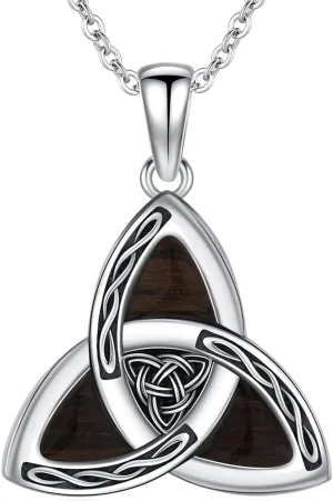 Ebony Necklace for Men 925 Sterling Silver Claddagh/Celtic Irish Necklace Real Ebony Viking Pendant Hypoallergenic Jewelry Gifts for Men Women