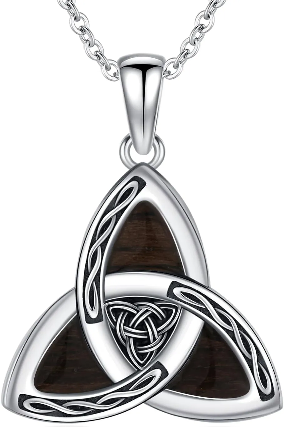 Ebony Necklace for Men 925 Sterling Silver Claddagh/Celtic Irish Necklace Real Ebony Viking Pendant Hypoallergenic Jewelry Gifts for Men Women