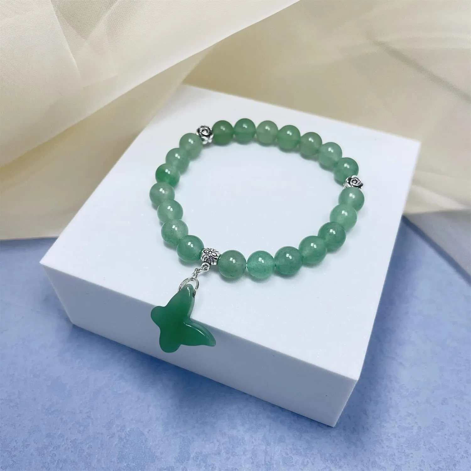 EDEN'S CALL 8mm Crystal Stone Round Beads Bracelet for Women Handmade Quartz Butterfly Charm Beaded Bracelet