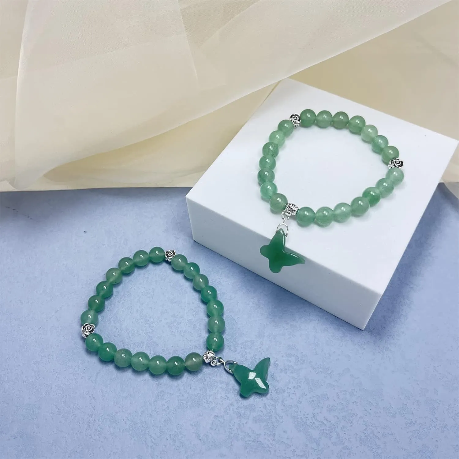 EDEN'S CALL 8mm Crystal Stone Round Beads Bracelet for Women Handmade Quartz Butterfly Charm Beaded Bracelet