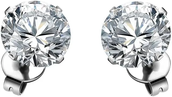 Edforce Stainless Steel Women's Cubic Zirconia CZ Hypoallergenic Stud Earrings, (6mm-10mm)