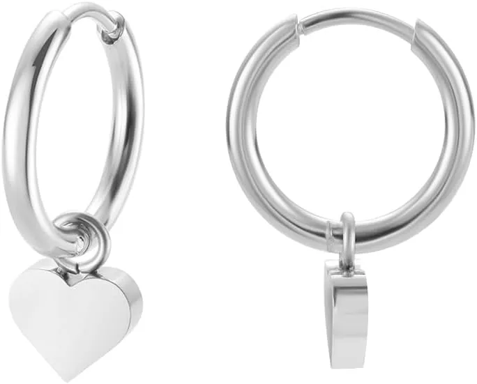 Edforce Stainless Steel Women's Huggie Hoop Earrings with Small Cute Charm