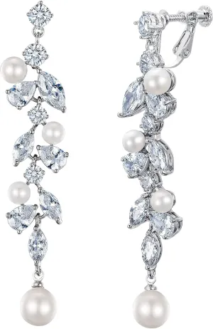 EleQueen Cubic Zirconia Simulated Pearl Teardrop Dangle Earrings Jewelry for Wedding Bridal