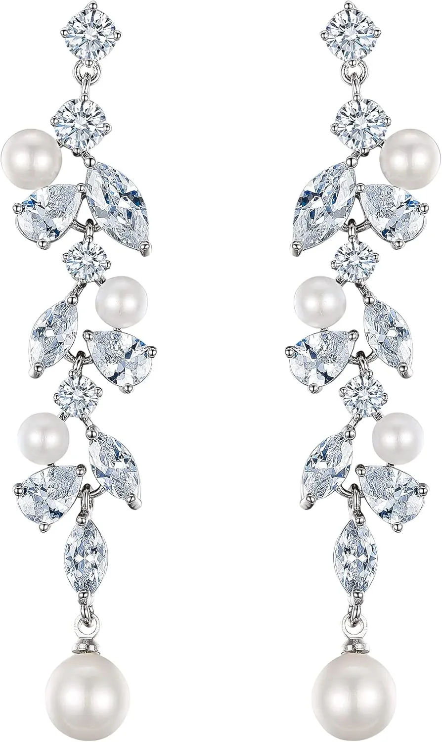 EleQueen Cubic Zirconia Simulated Pearl Teardrop Dangle Earrings Jewelry for Wedding Bridal
