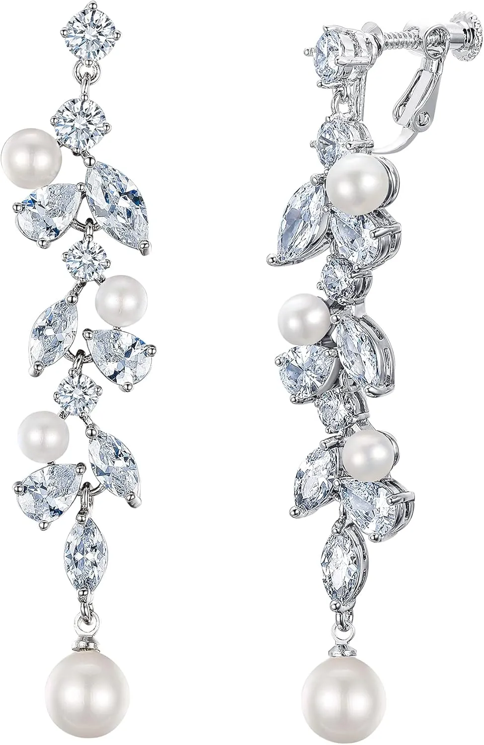 EleQueen Cubic Zirconia Simulated Pearl Teardrop Dangle Earrings Jewelry for Wedding Bridal