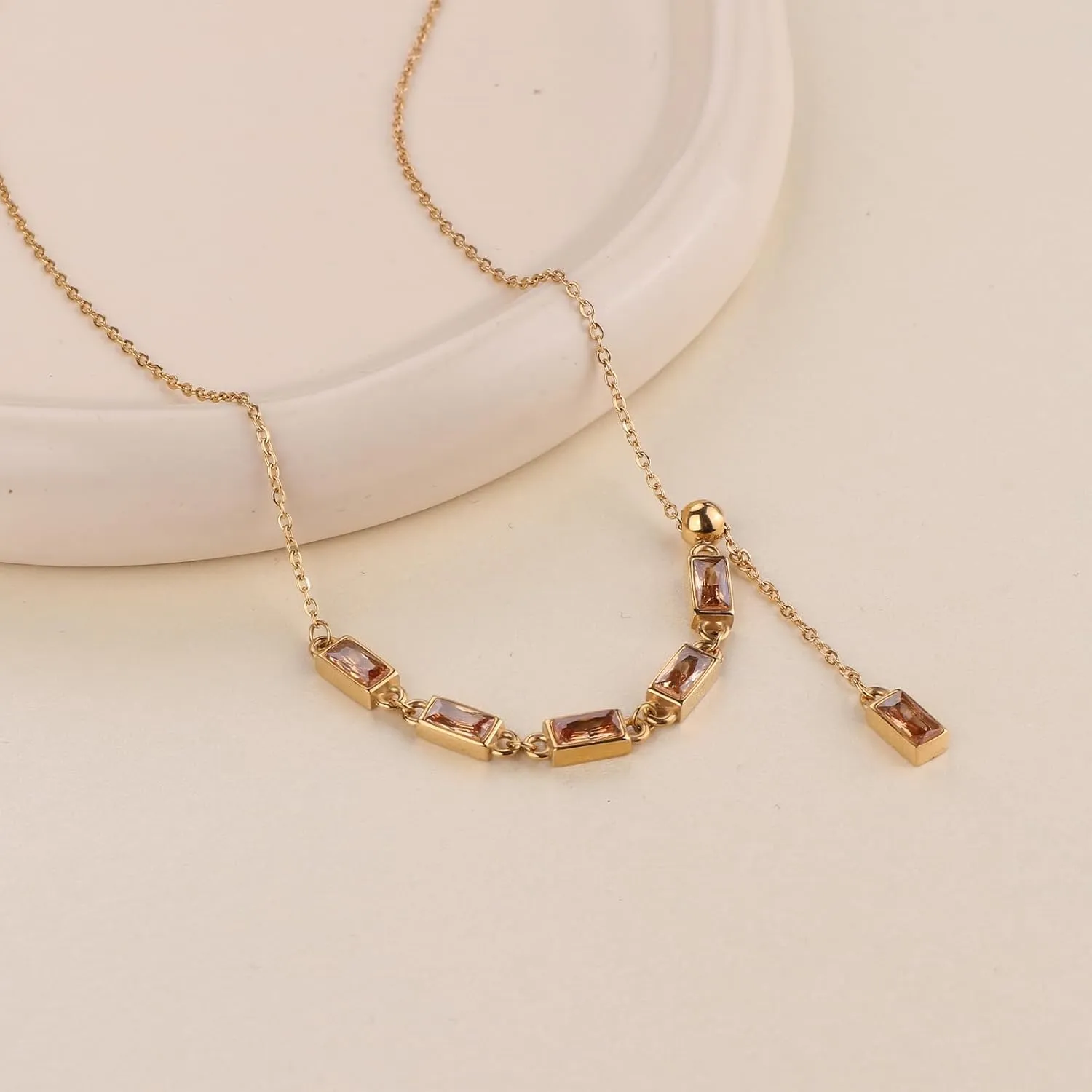 Emerald Cut Y Shape Necklace 18K Gold Plated Cubic Zirconia Y Lariat Necklace Emerald Cut Jewelry Unique Gift for Women