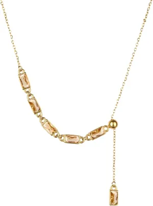 Emerald Cut Y Shape Necklace 18K Gold Plated Cubic Zirconia Y Lariat Necklace Emerald Cut Jewelry Unique Gift for Women