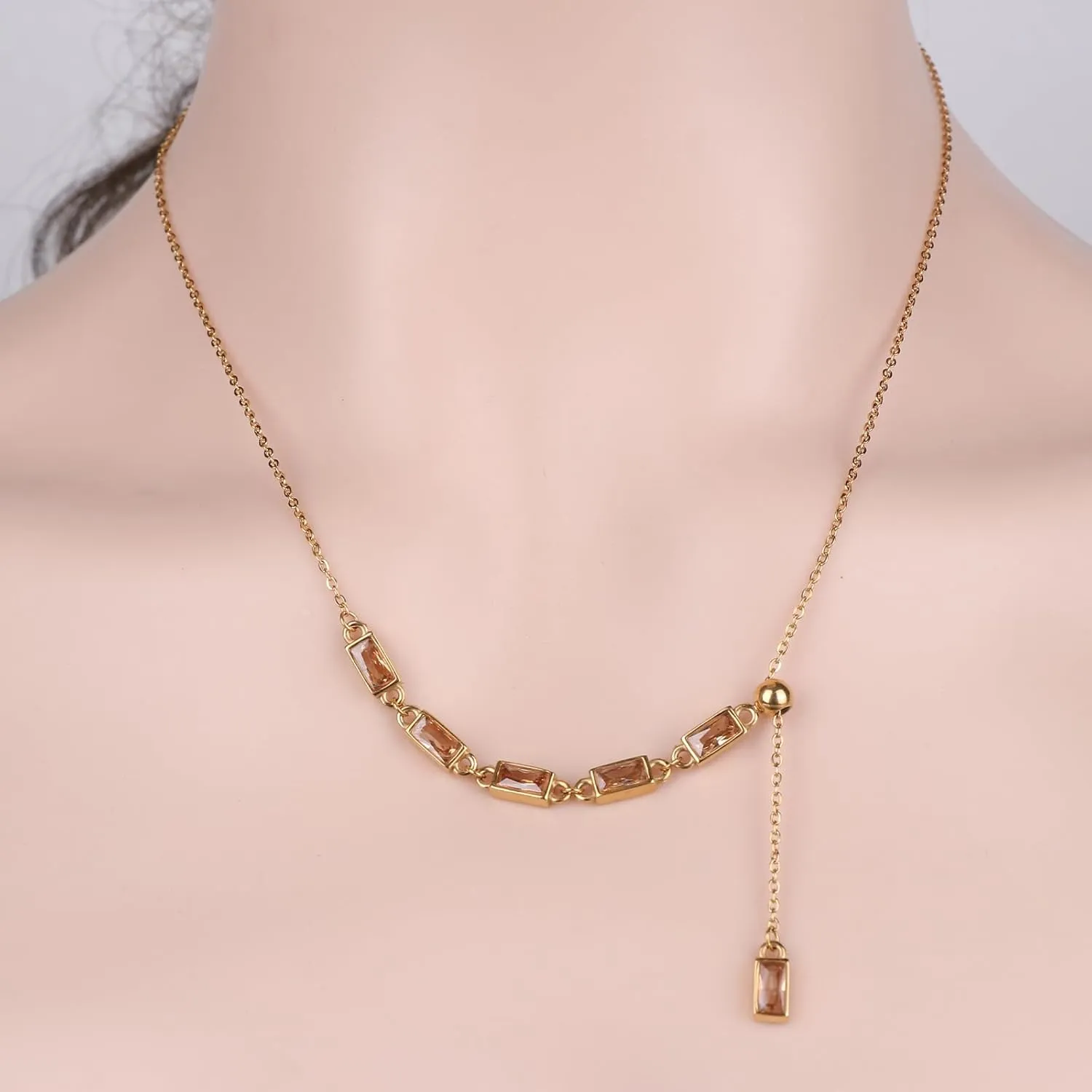 Emerald Cut Y Shape Necklace 18K Gold Plated Cubic Zirconia Y Lariat Necklace Emerald Cut Jewelry Unique Gift for Women