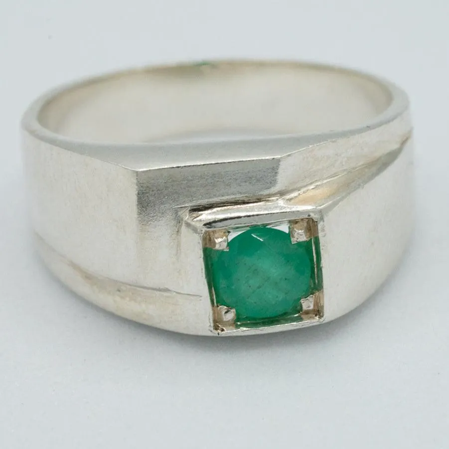 Emerald, sterling silver and Columbian emerald chunky ring