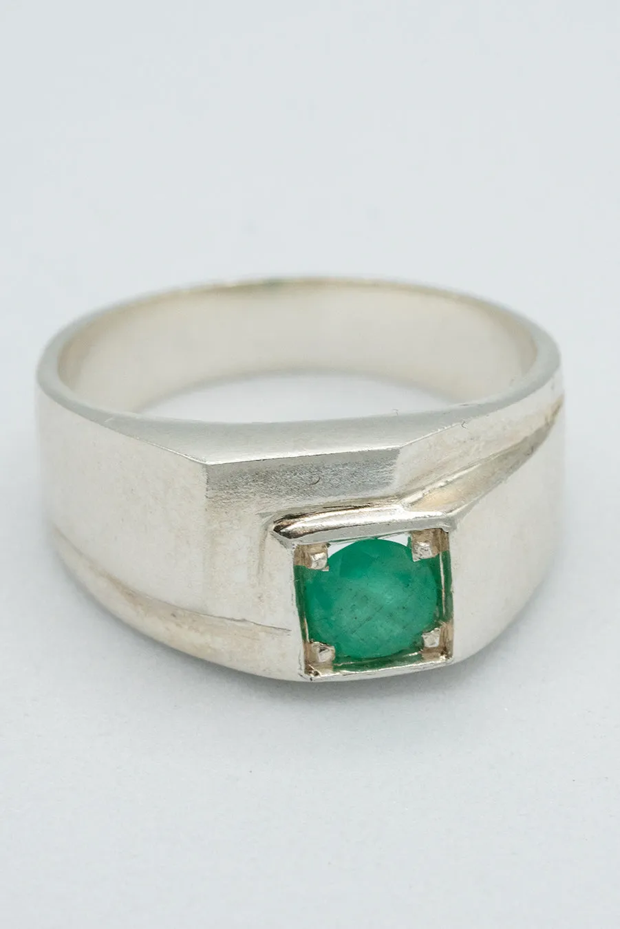 Emerald, sterling silver and Columbian emerald chunky ring