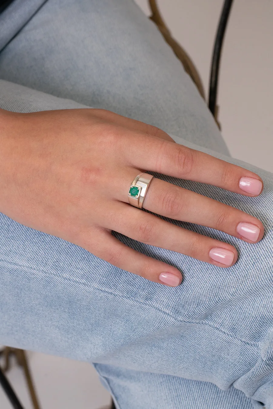 Emerald, sterling silver and Columbian emerald chunky ring