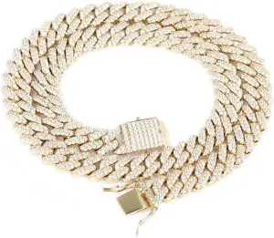 EMESLY Solid Miami Cuban Link Chain Gold/Silver Necklace (16, 18, 20, 22, 24, 30 Inches Length); Hip Hop Bracelet (8" Length) for Men & Women; Perfect Iced Out Bling Jewelry Gift