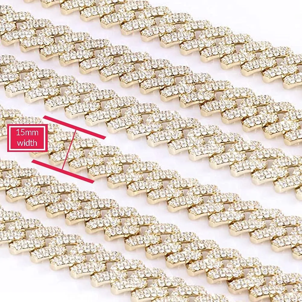 EMESLY Solid Miami Cuban Link Chain Gold/Silver Necklace (16, 18, 20, 22, 24, 30 Inches Length); Hip Hop Bracelet (8" Length) for Men & Women; Perfect Iced Out Bling Jewelry Gift