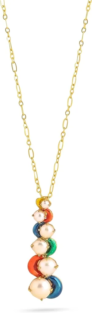 Enamel Pearl Pendant Necklace in 14K Gold Plated Sterling Silver for Women with 18" Chain, June Birthstone Jewelry Gifts for Her Birthday, Anniversary, Graduation, Christmas