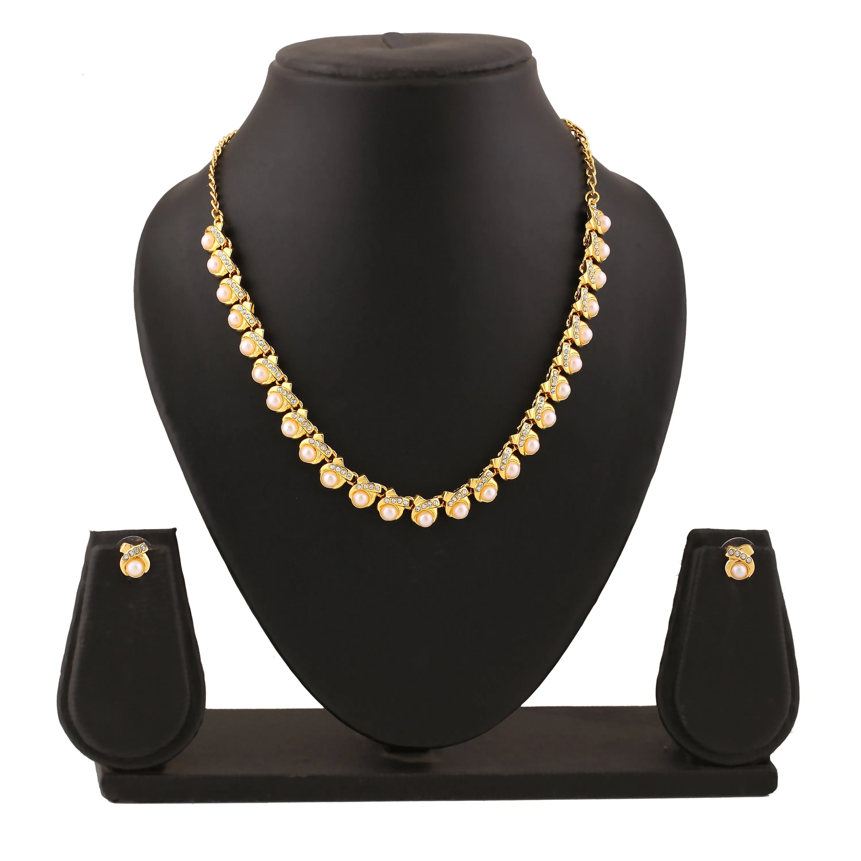 Estele Gold Plated Refined White Pearls Adorned Beautiful Necklace Set with Crystals for Women