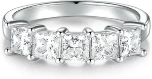Eternity Moissanite Ring, Wedding Rings for Women, 2.0 Carat 5 Stone Moissanite Ring 925 Sterling Silver with 18K White Gold Plated D Color VVS1 Princess Cut Lab Created Diamond Half Eternity Engagement Wedding Band for Women Size 5-11