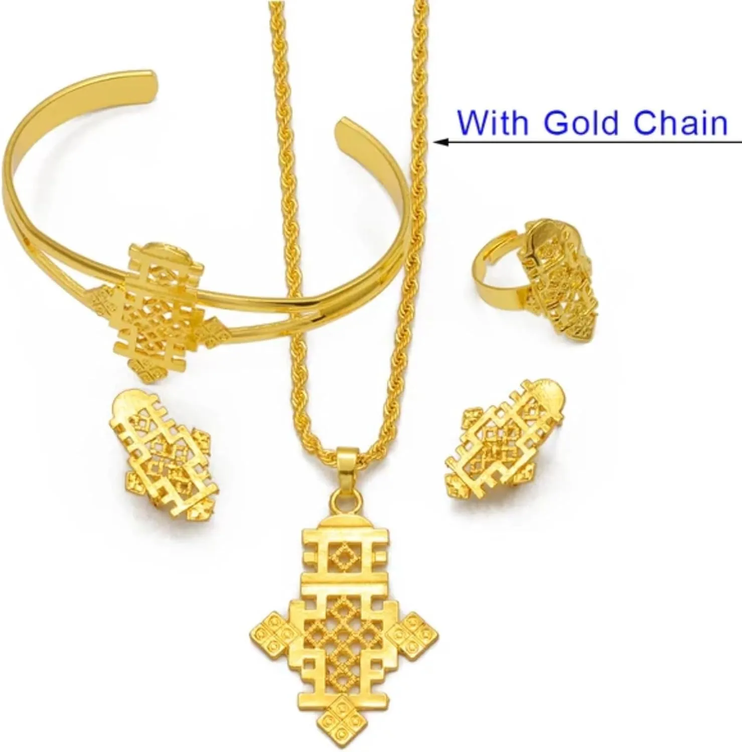 Ethiopian Jewelry for Women Set Ethiopian Eritrean Jewelry Set for Women Ethiopian Africa Traditional Cross Necklace Earrings Ring Bracelet Wedding Gift