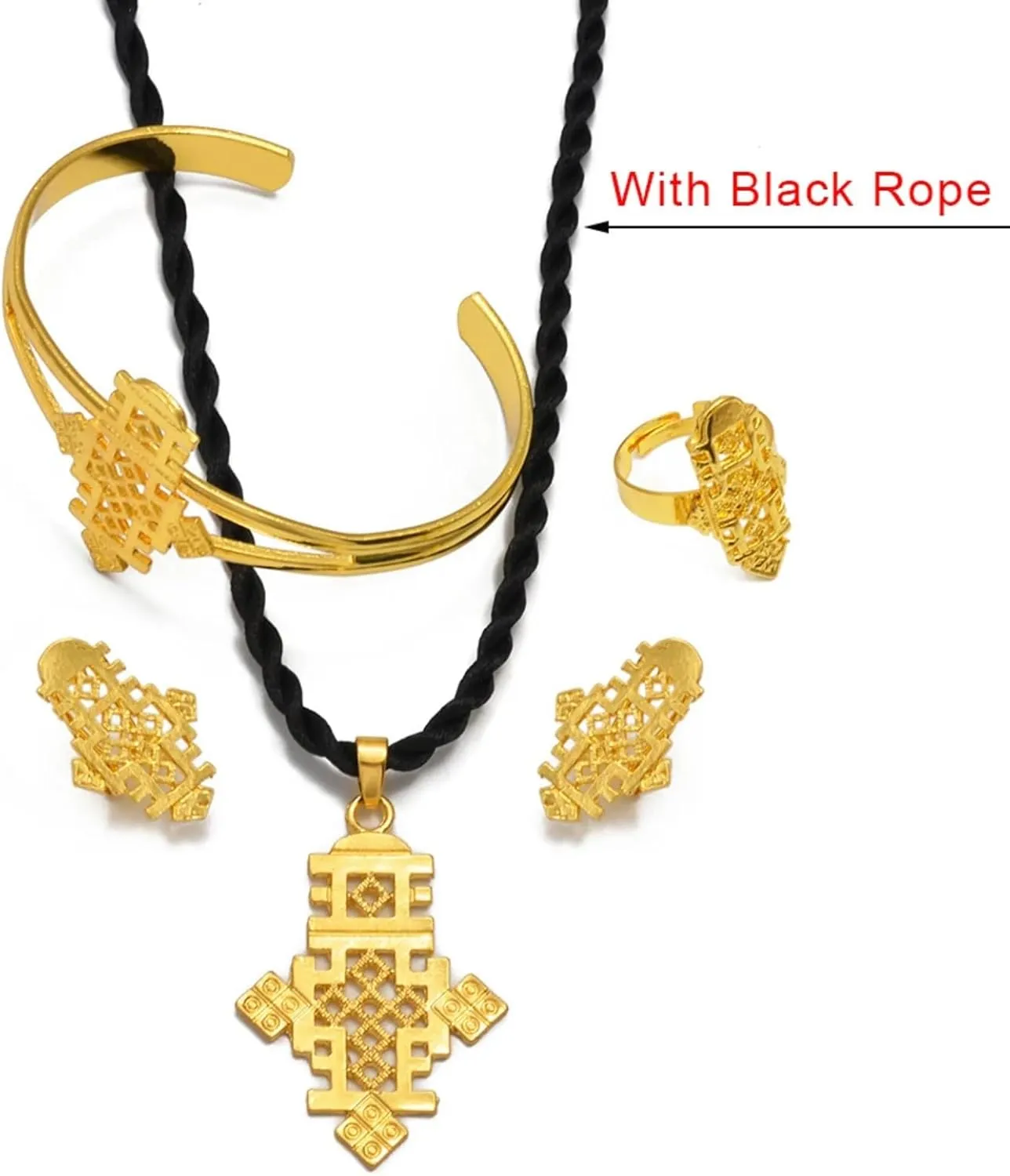 Ethiopian Jewelry for Women Set Ethiopian Eritrean Jewelry Set for Women Ethiopian Africa Traditional Cross Necklace Earrings Ring Bracelet Wedding Gift