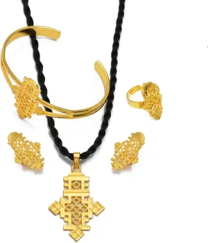 Ethiopian Jewelry for Women Set Ethiopian Eritrean Jewelry Set for Women Ethiopian Africa Traditional Cross Necklace Earrings Ring Bracelet Wedding Gift