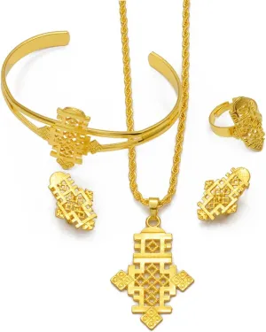 Ethiopian Jewelry for Women Set Ethiopian Eritrean Jewelry Set for Women Ethiopian Africa Traditional Cross Necklace Earrings Ring Bracelet Wedding Gift