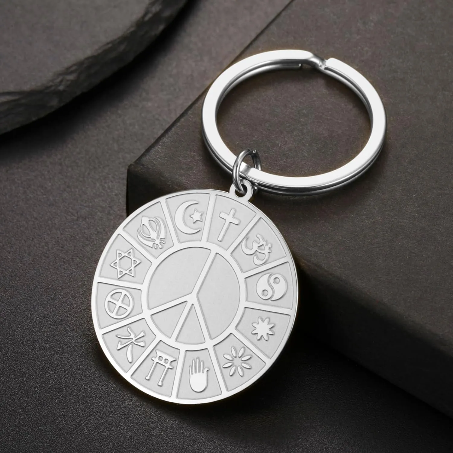 EUEAVAN Coexist in Peace Necklace World Religions Harmony Pendant Religion Keychain Jewelry Protection Amulet Gift for Men Women