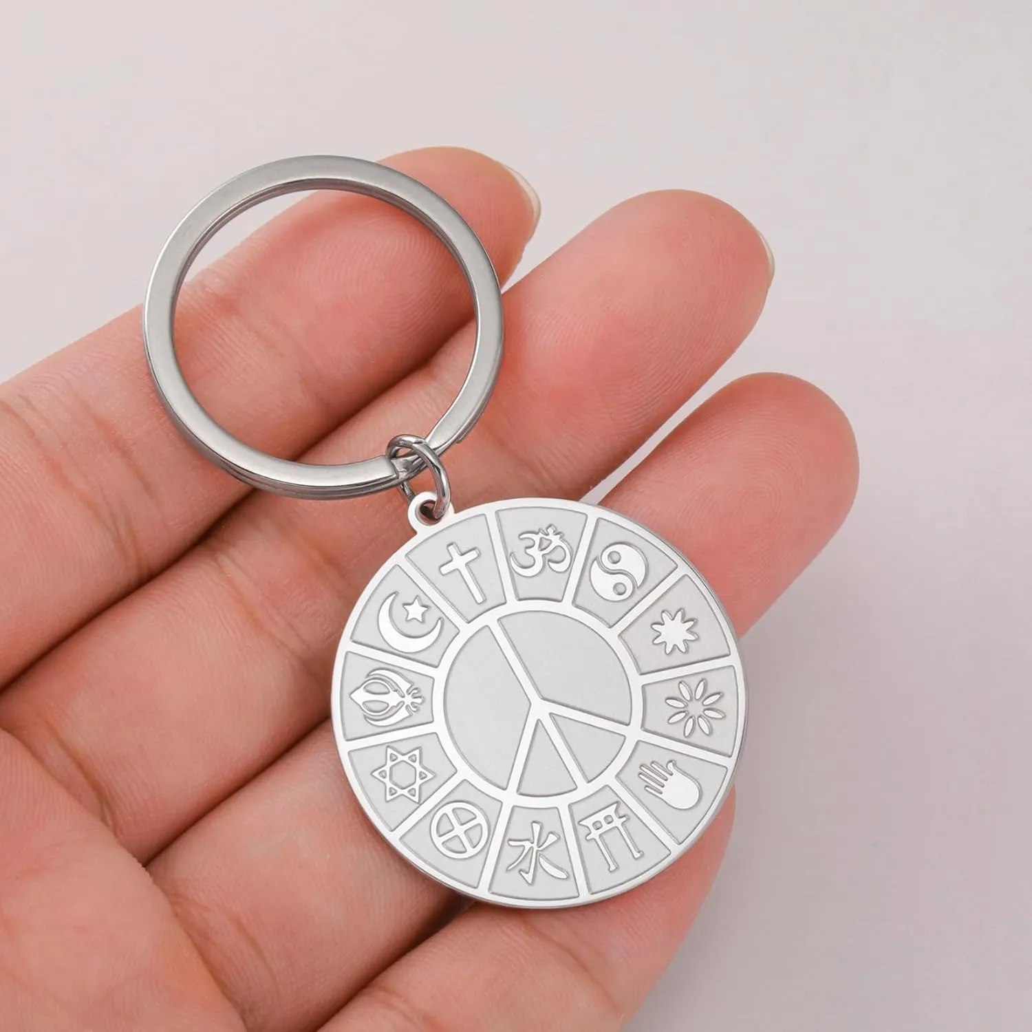 EUEAVAN Coexist in Peace Necklace World Religions Harmony Pendant Religion Keychain Jewelry Protection Amulet Gift for Men Women