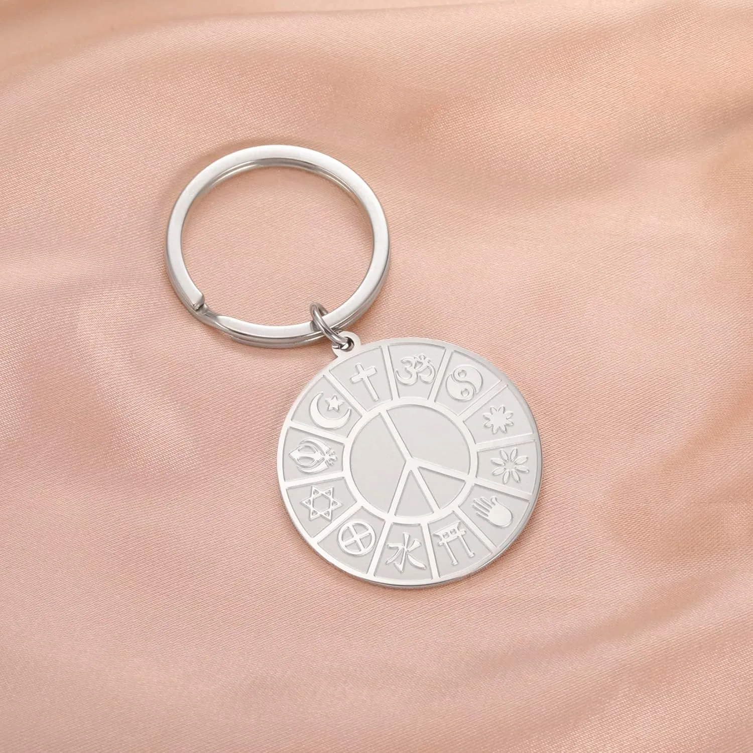 EUEAVAN Coexist in Peace Necklace World Religions Harmony Pendant Religion Keychain Jewelry Protection Amulet Gift for Men Women