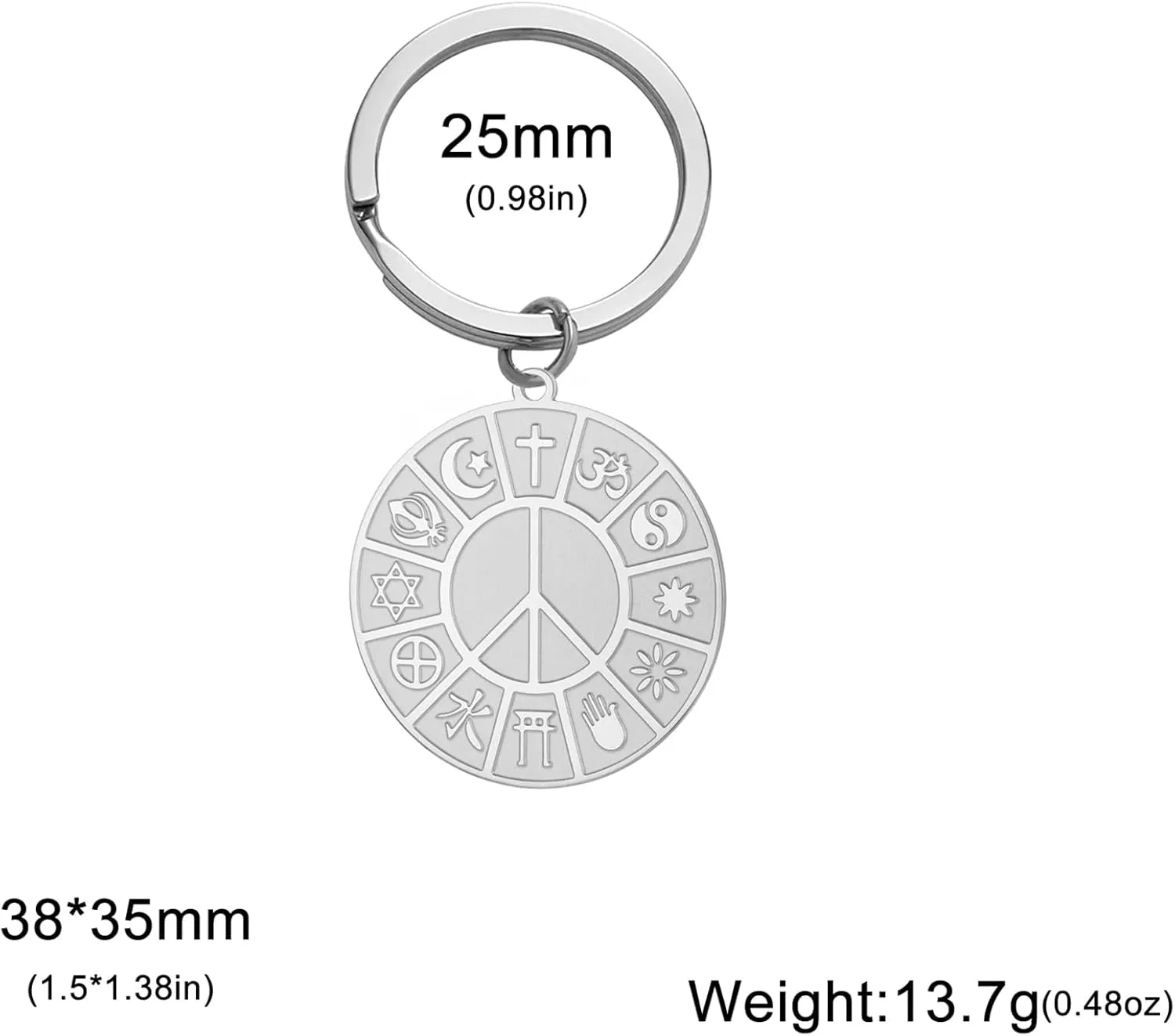 EUEAVAN Coexist in Peace Necklace World Religions Harmony Pendant Religion Keychain Jewelry Protection Amulet Gift for Men Women