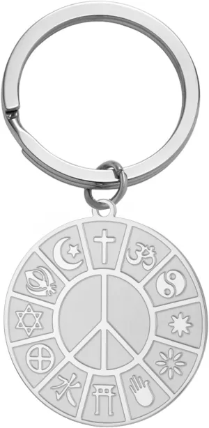 EUEAVAN Coexist in Peace Necklace World Religions Harmony Pendant Religion Keychain Jewelry Protection Amulet Gift for Men Women