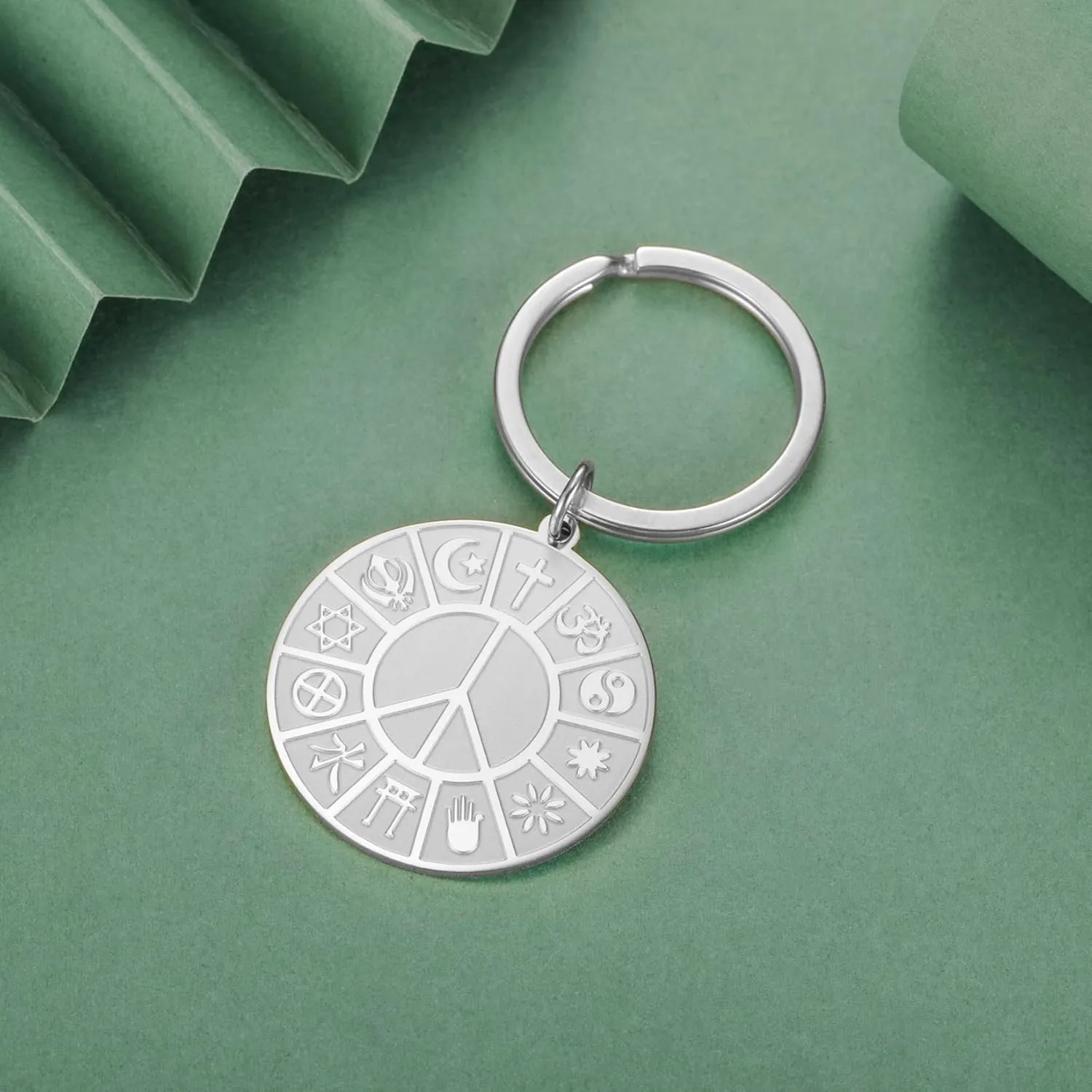 EUEAVAN Coexist in Peace Necklace World Religions Harmony Pendant Religion Keychain Jewelry Protection Amulet Gift for Men Women