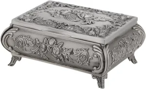 Eujgoov Rectangle Vintage Jewelry Box, Metal Trinket Storage Organizer Box Chest Ring Jewelry Case with Rose Pattern for Girls Ladies Women