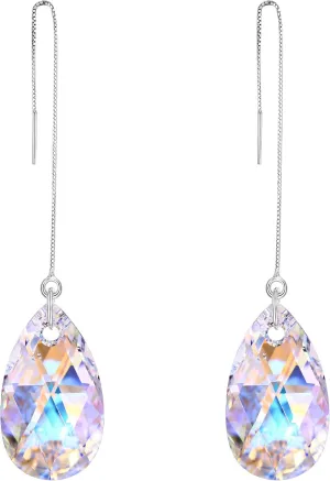 EVER FAITH 925 Sterling Silver Birthday Gift Zirconia Simple Tear Drop Daily Ear Threader Dangle Earrings