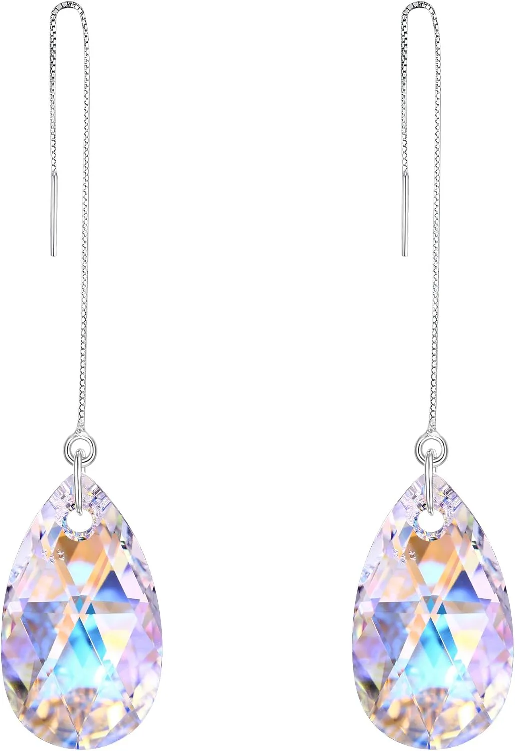 EVER FAITH 925 Sterling Silver Birthday Gift Zirconia Simple Tear Drop Daily Ear Threader Dangle Earrings