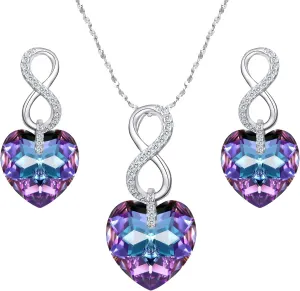 EVER FAITH 925 Sterling Silver CZ Figure 8 Infinity Love Heart Pendant Necklace Earrings Set