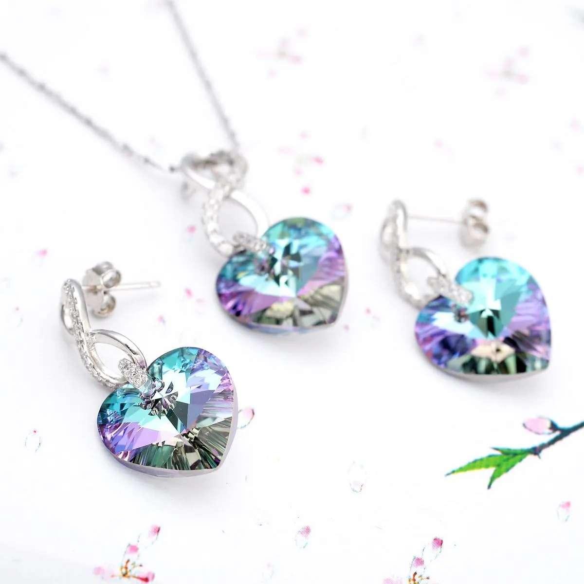 EVER FAITH 925 Sterling Silver CZ Figure 8 Infinity Love Heart Pendant Necklace Earrings Set