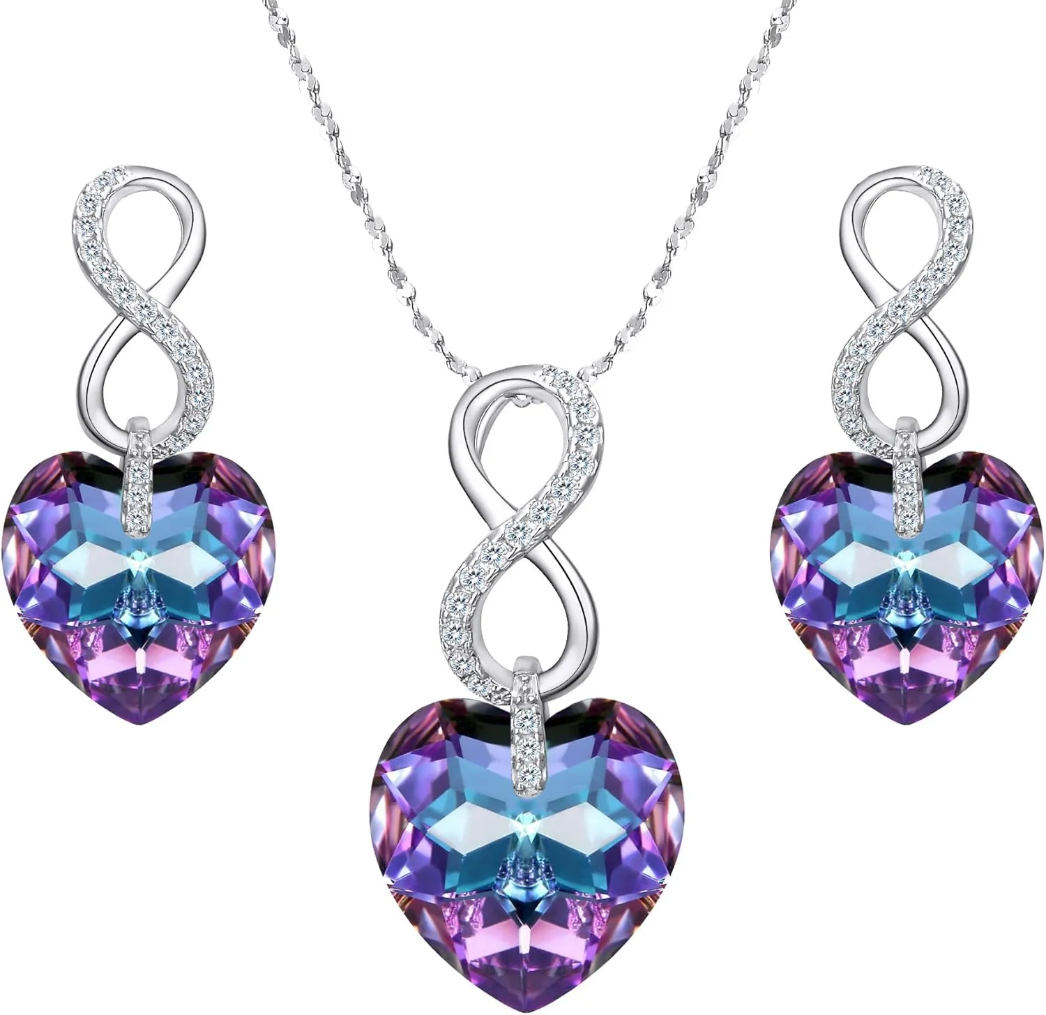 EVER FAITH 925 Sterling Silver CZ Figure 8 Infinity Love Heart Pendant Necklace Earrings Set