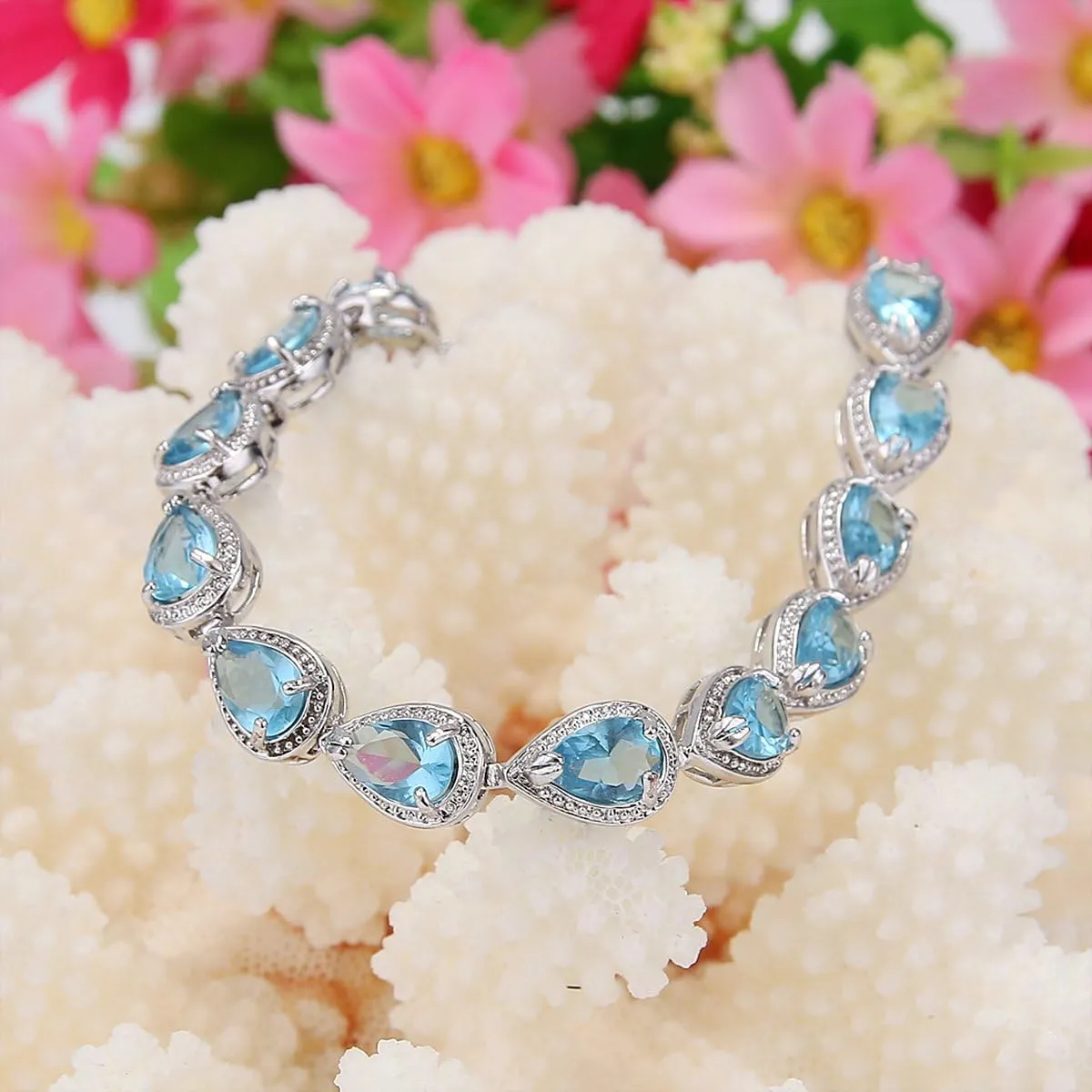 EVER FAITH Prong Cubic Zirconia Wedding Tennis Bracelets for Women, Teardrop Birthstone Bracelet for Women Prom, Bridal Jewelry