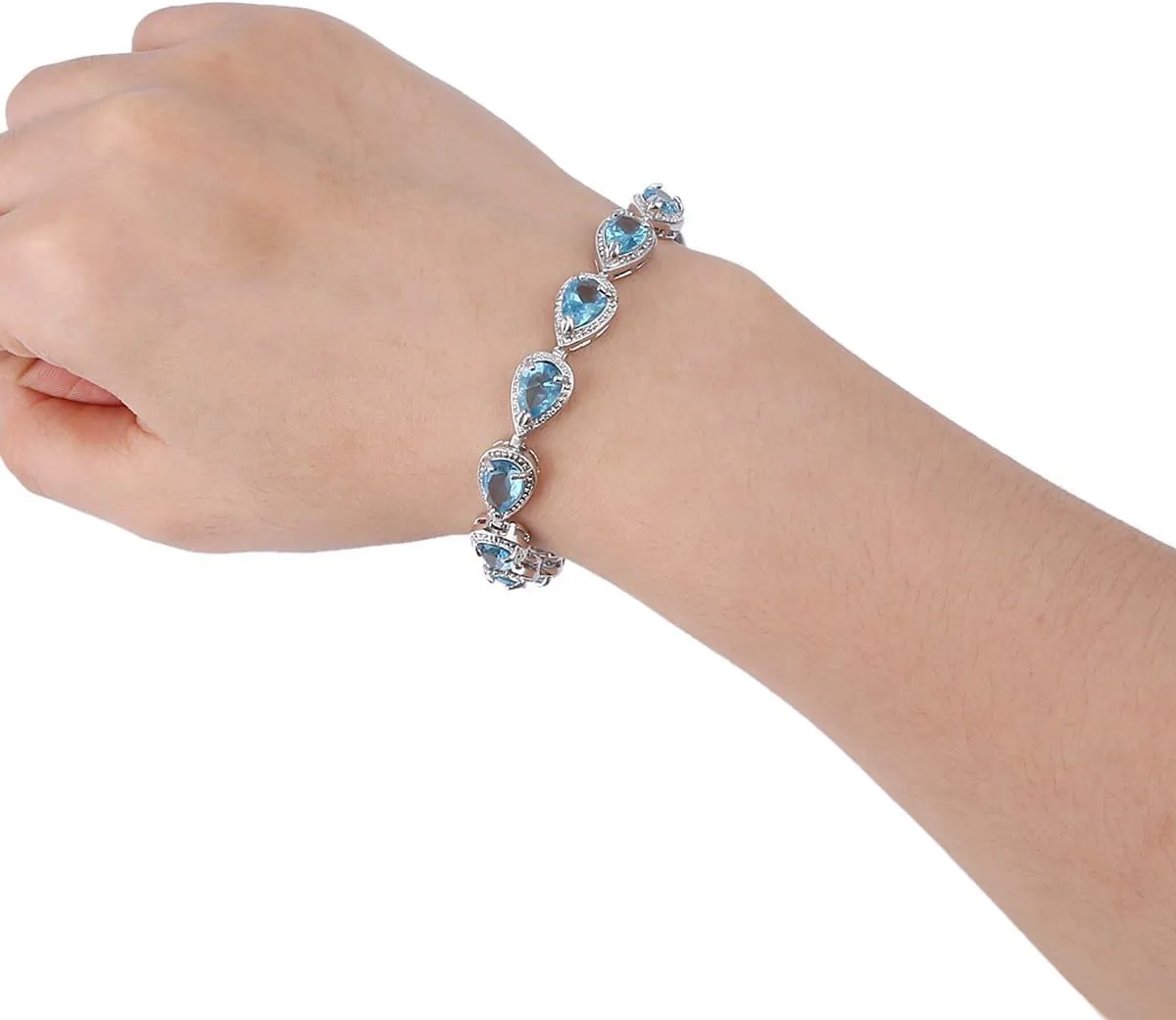EVER FAITH Prong Cubic Zirconia Wedding Tennis Bracelets for Women, Teardrop Birthstone Bracelet for Women Prom, Bridal Jewelry