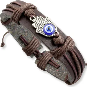 Evil Eye Bracelets for Men, Nazar Charms on a Handmade Black Leather Adjustable Wrap, Hamsa Hand Jewelry