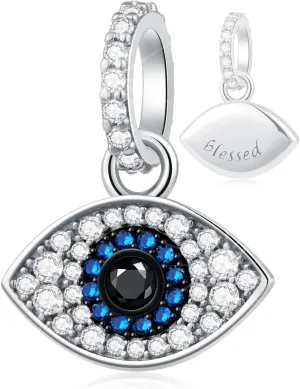 Evil Eye Charms Dangle fit Pandora Mothers Day Bracelet Necklace, 925 Sterling Silver Sparkling Turkish Blue Eye Charm Pendant with Blessed, Lucky Gifts for Family/Friends/Couple