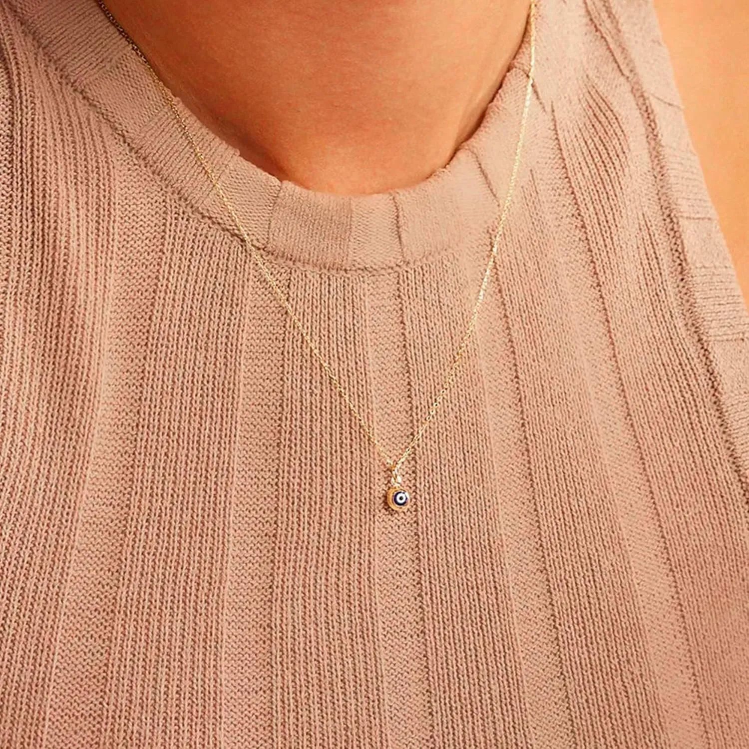 Evil Eye Necklace for Women, 14K Gold Plated Delicate Jewelry Evil Eye Necklace Blue White CZ Diamond Eye Pendant Necklace Cute Boho Tiny Evil Eye Lucky Protection Jewelry Gift for Women