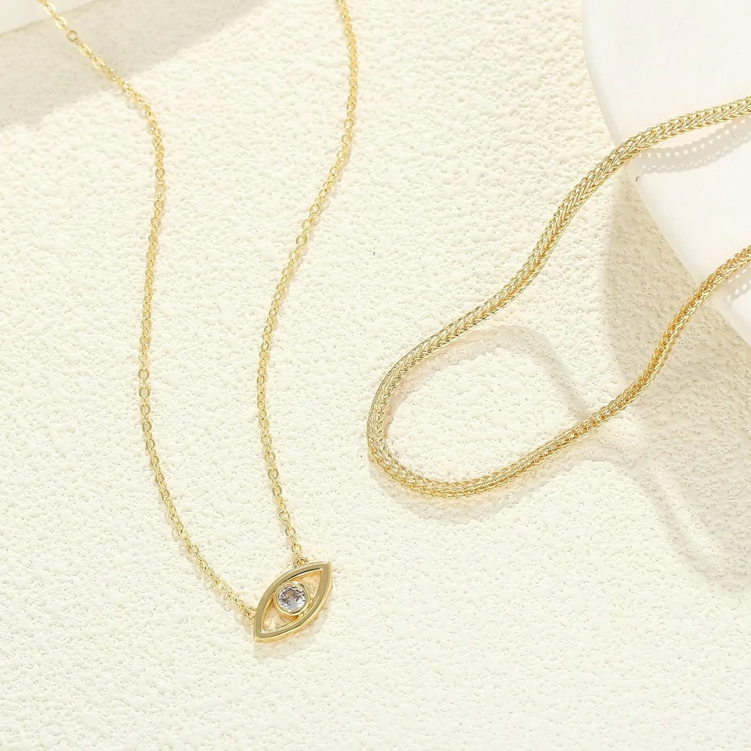 Evil Eye Necklace for Women, 14K Gold Plated Delicate Jewelry Evil Eye Necklace Blue White CZ Diamond Eye Pendant Necklace Cute Boho Tiny Evil Eye Lucky Protection Jewelry Gift for Women