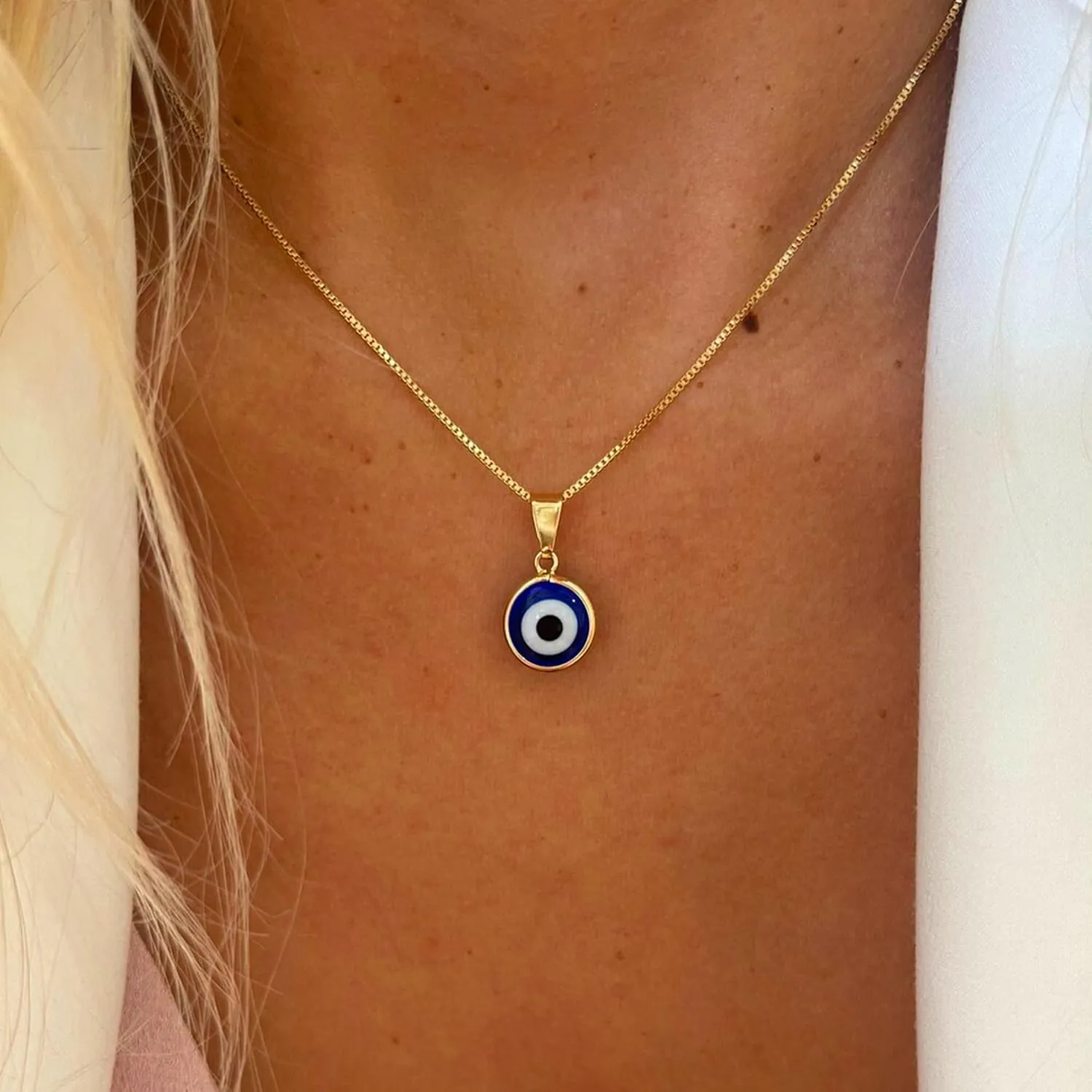 Evil Eye Necklace for Women, 14K Gold Plated Delicate Jewelry Evil Eye Necklace Blue White CZ Diamond Eye Pendant Necklace Cute Boho Tiny Evil Eye Lucky Protection Jewelry Gift for Women