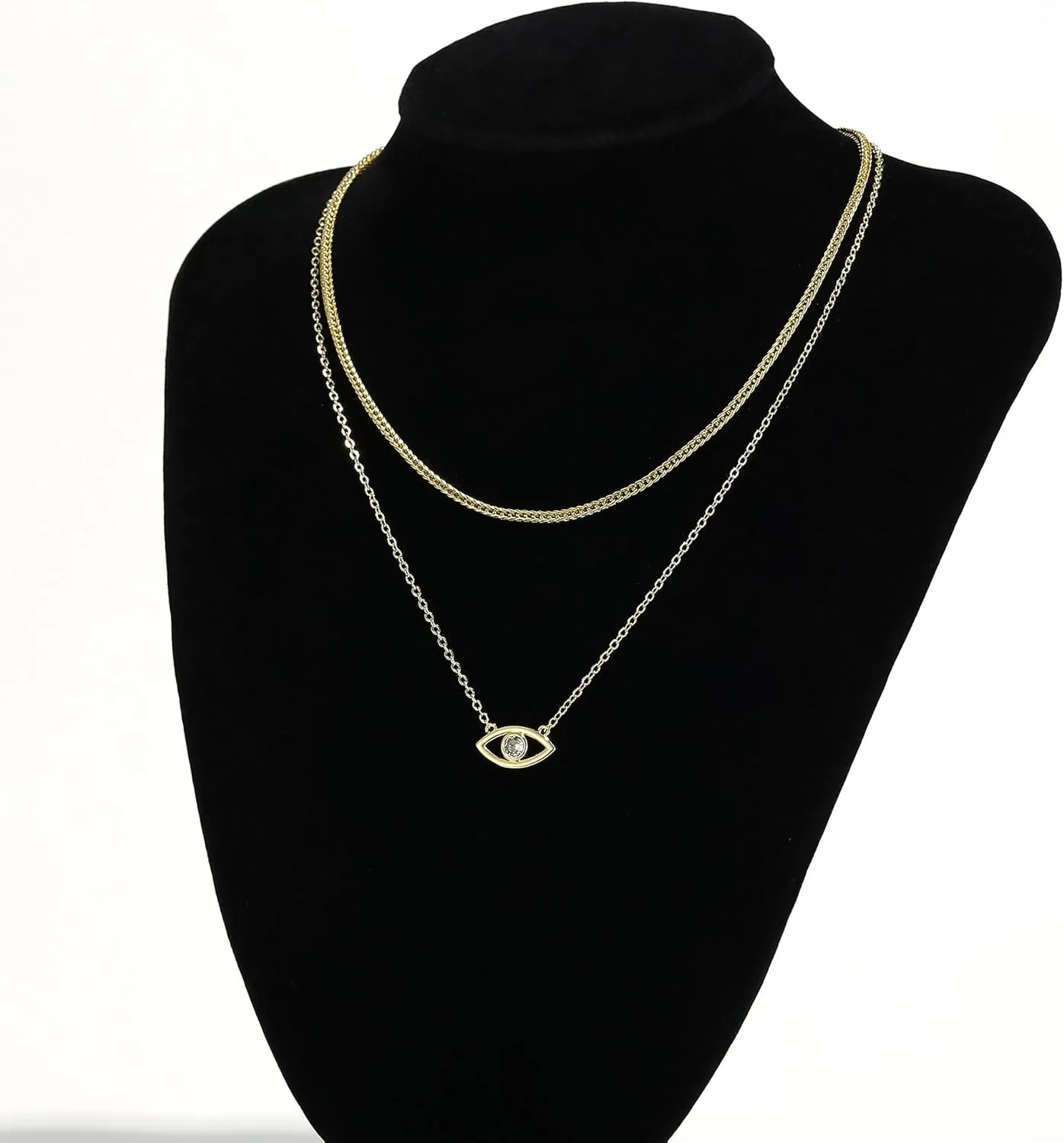 Evil Eye Necklace for Women, 14K Gold Plated Delicate Jewelry Evil Eye Necklace Blue White CZ Diamond Eye Pendant Necklace Cute Boho Tiny Evil Eye Lucky Protection Jewelry Gift for Women