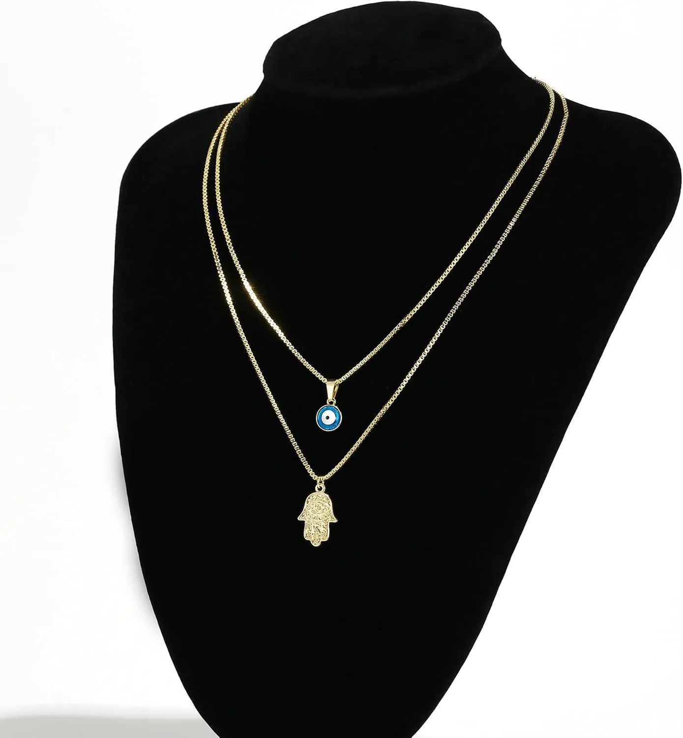 Evil Eye Necklace for Women, 14K Gold Plated Delicate Jewelry Evil Eye Necklace Blue White CZ Diamond Eye Pendant Necklace Cute Boho Tiny Evil Eye Lucky Protection Jewelry Gift for Women