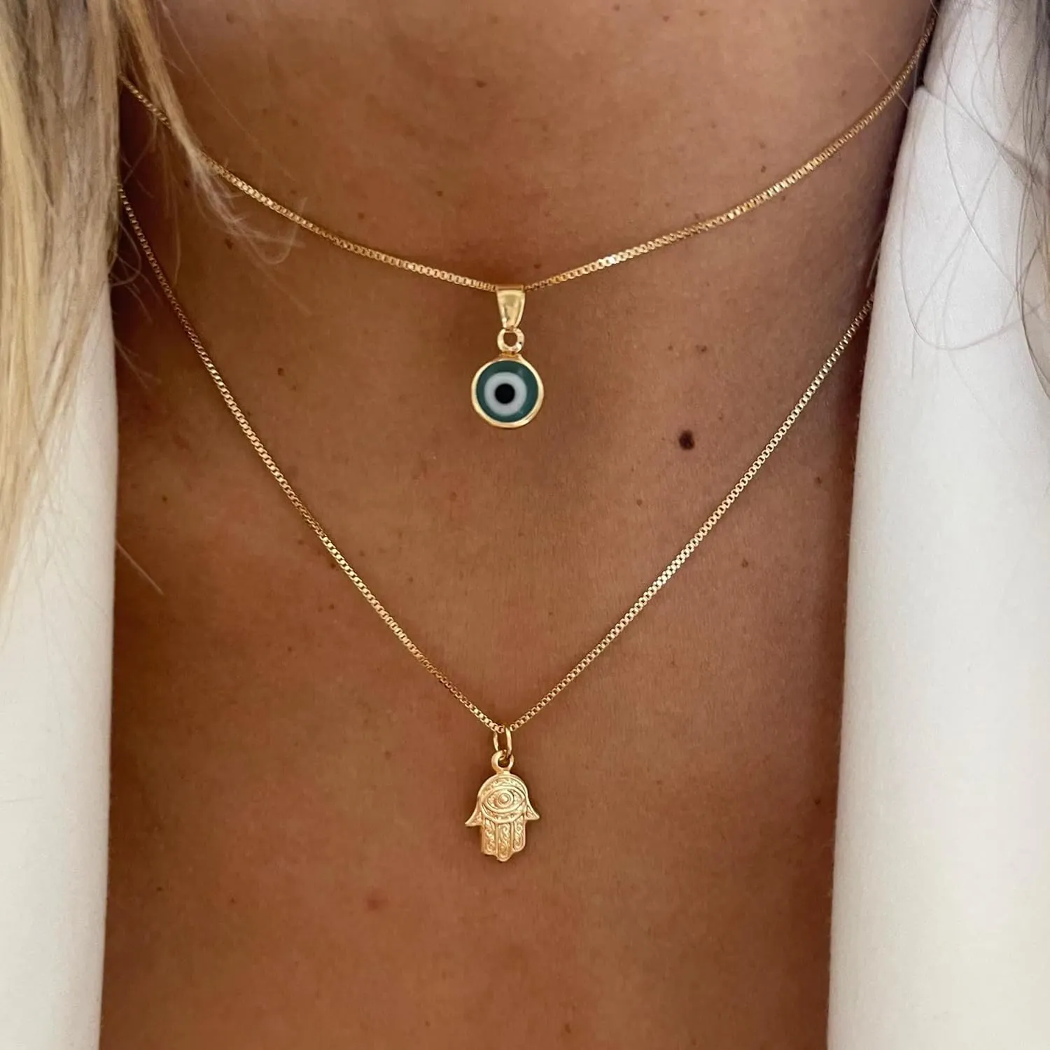 Evil Eye Necklace for Women, 14K Gold Plated Delicate Jewelry Evil Eye Necklace Blue White CZ Diamond Eye Pendant Necklace Cute Boho Tiny Evil Eye Lucky Protection Jewelry Gift for Women