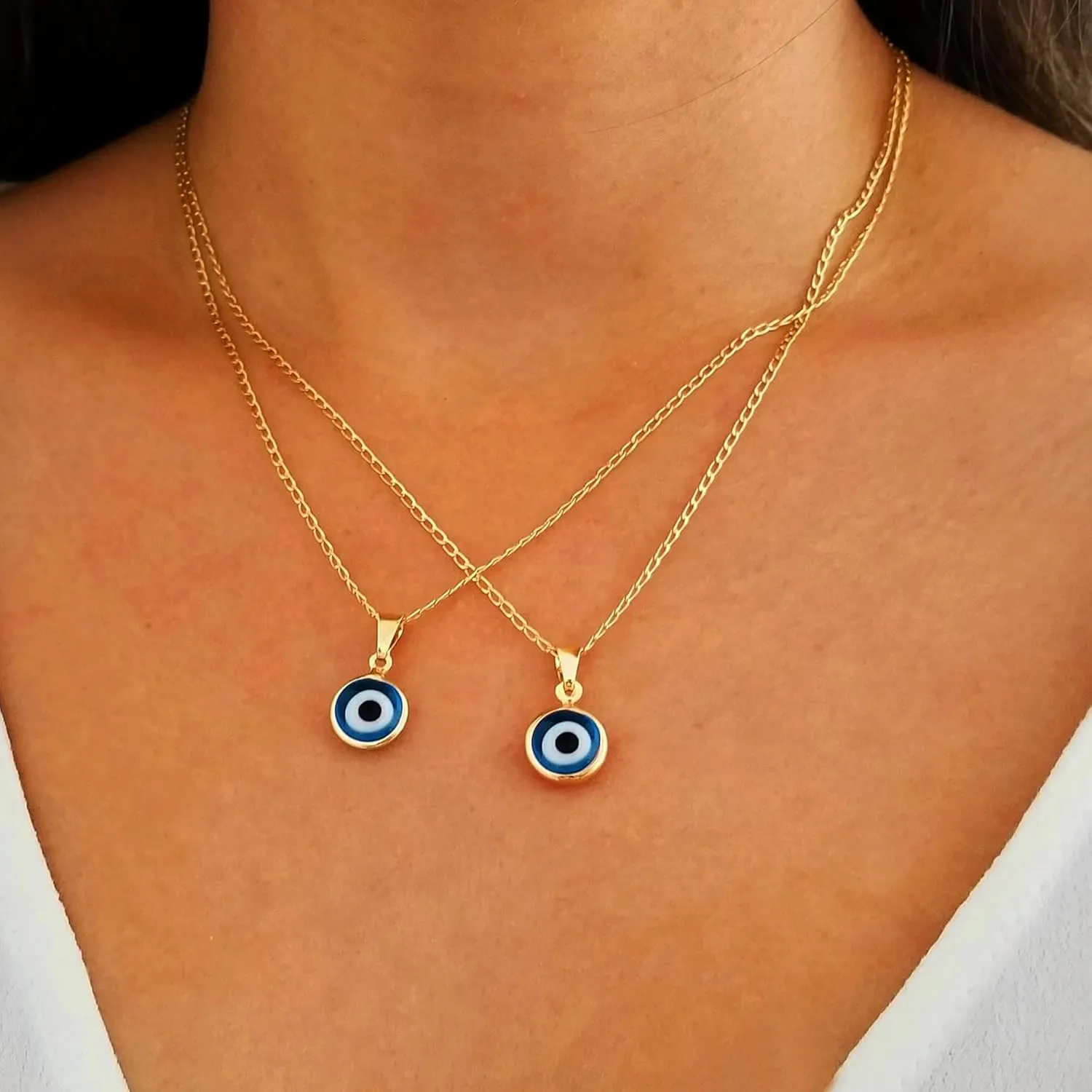 Evil Eye Necklace for Women, 14K Gold Plated Delicate Jewelry Evil Eye Necklace Blue White CZ Diamond Eye Pendant Necklace Cute Boho Tiny Evil Eye Lucky Protection Jewelry Gift for Women